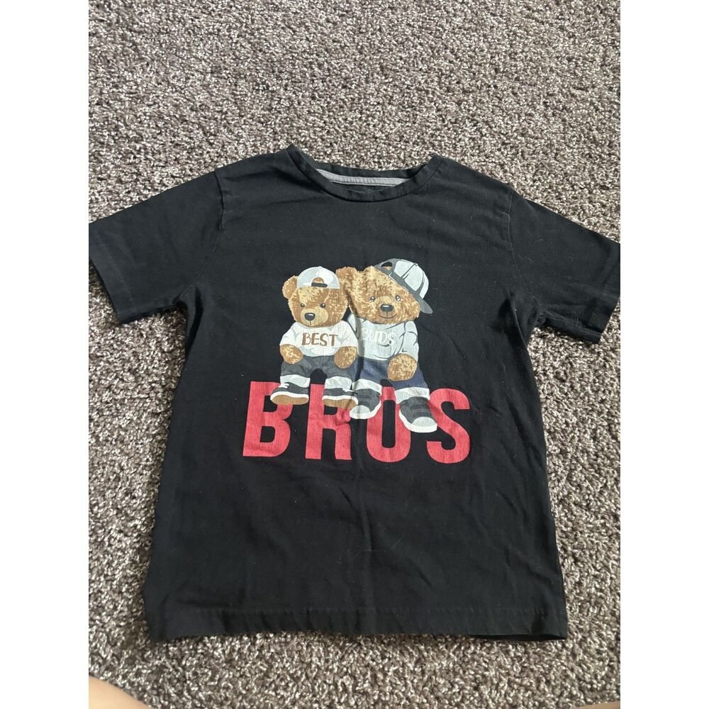 Public Records Teddy Bear "Bros" Boys Black Graphic T-Shirt Size 5